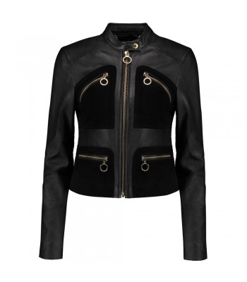 Women Michael Kors Black Suede-Paneled Leather Fashion Jacket 